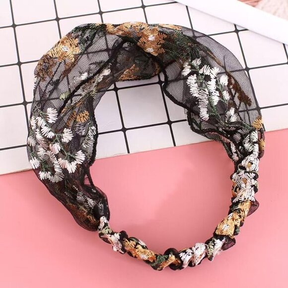 Wide Lace Hairbands for Women 5 Pcs Breathable Elastic Floral Accessories main image 4